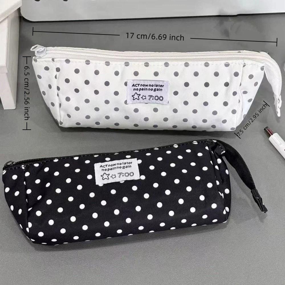 Large Capacity Polka Dot Pencil Case Korean Style Pen Case Aesthetic Pencil Pouch Students