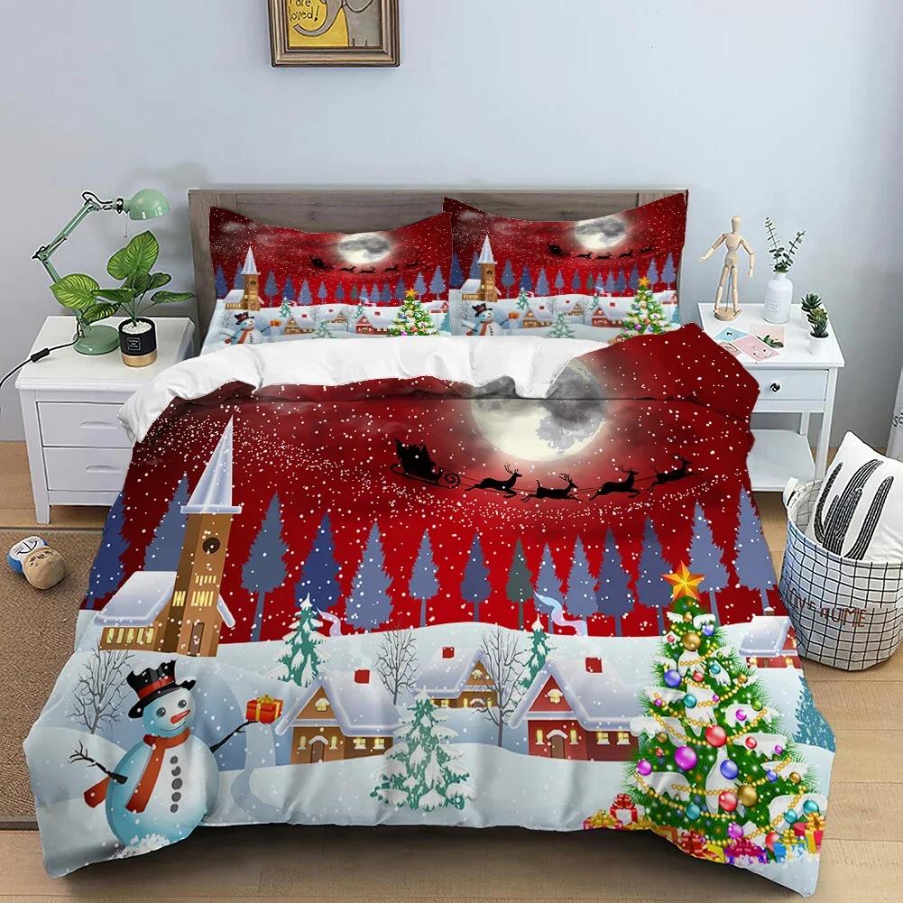 Christmas 3D Printing Digital Printing Bedding Set Duvet Cover Comforter Bed Single Twin Full King Queen Size Bedding Set Kids