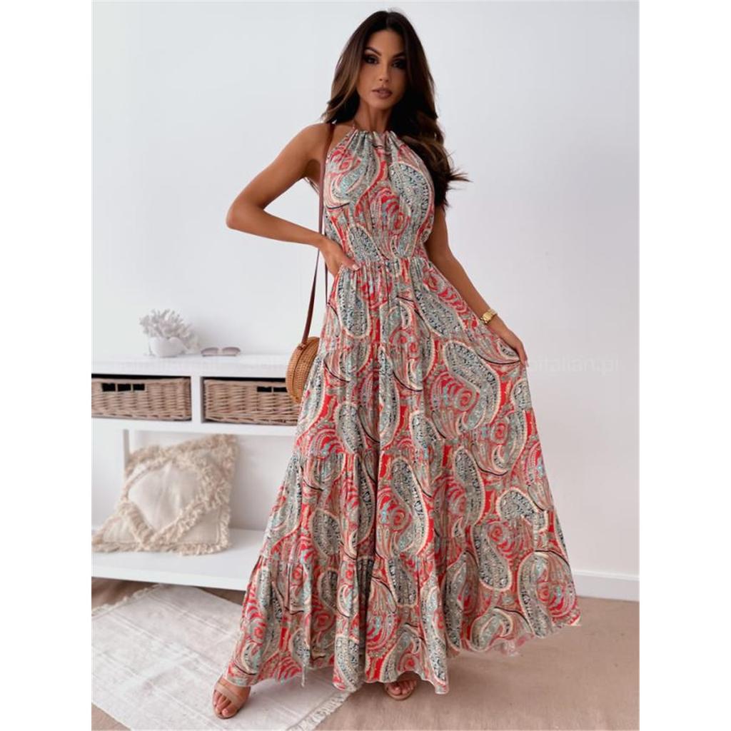 Tooxika Summer New Floral Backless Printed Dress Sleeveless Bohemian Long Dresses For Women
