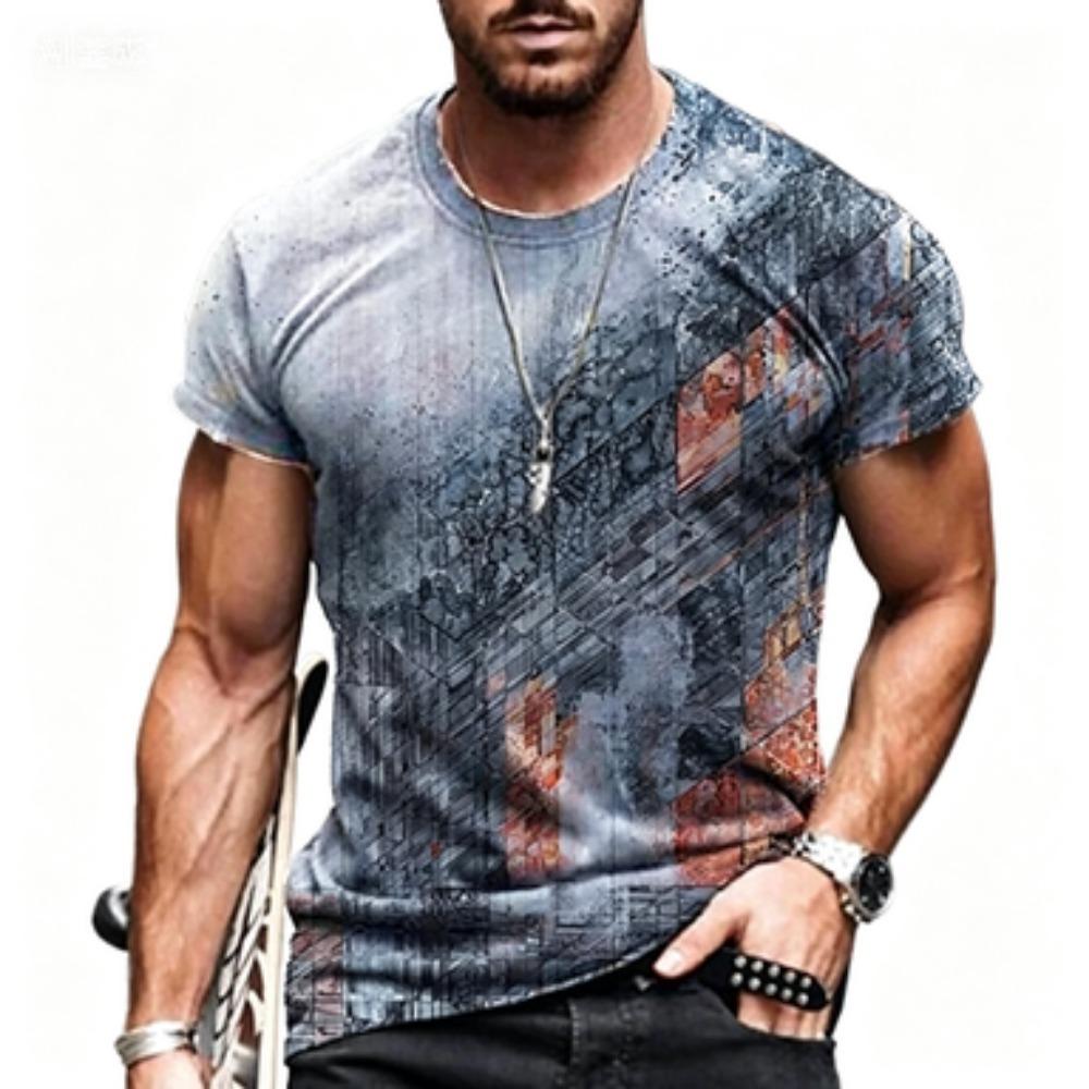 Fashionable Men's Personalized 3D Printed T-shirt Harajuku Street Style Summer Round Neck Short Sleeved Quick Drying Loose Top