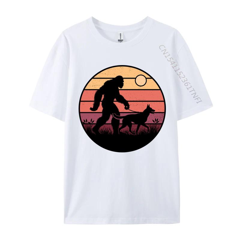 

Bigfoot Walking Belgian Malinois Dog T Shirts Men Walking Cotton Tshirts Green And White Graphic T Shirt S