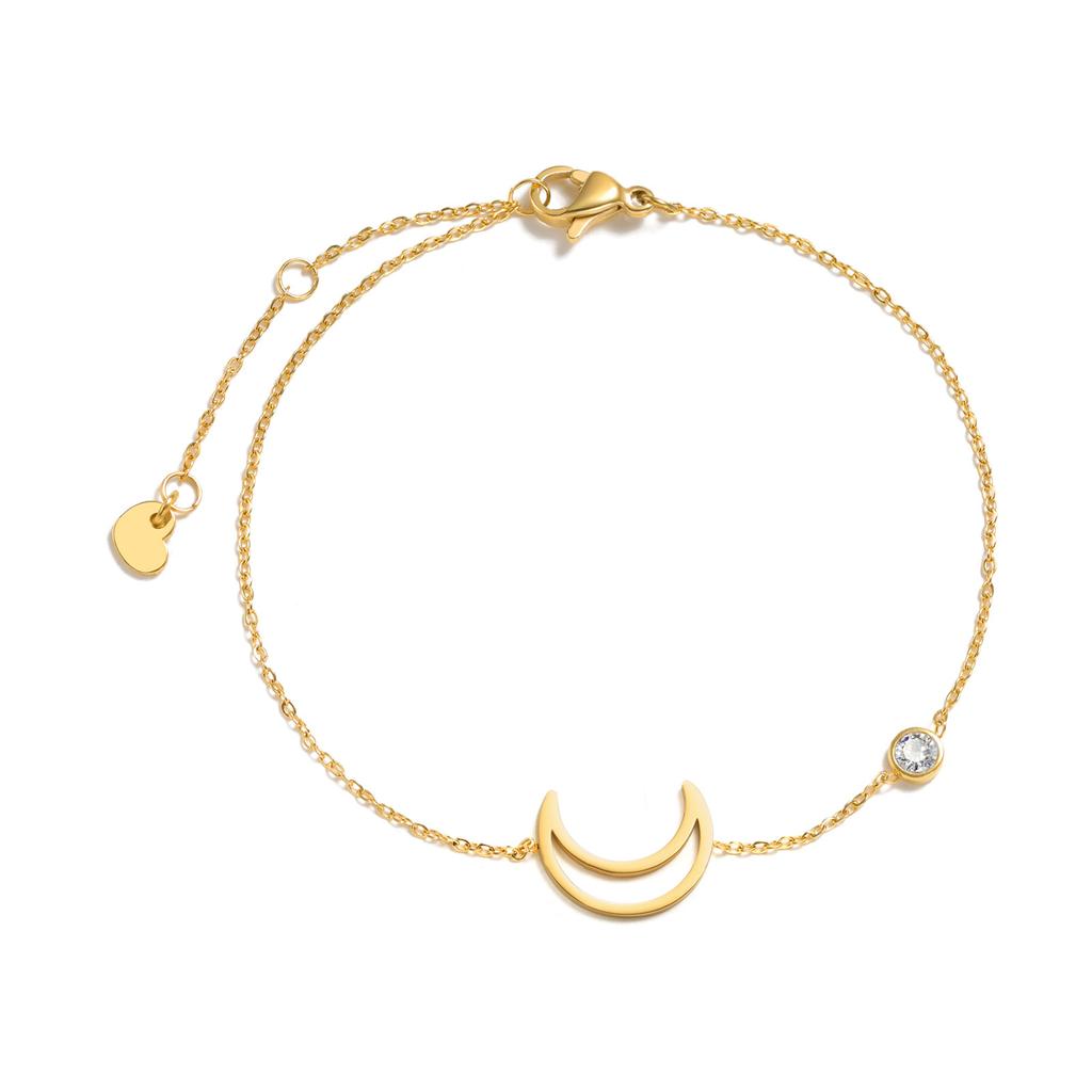 Women Minimalism Thin Chain Cross Crescent Moon Star Bracelet, Stainless Steel Female Adjustable Link Stacked Layered