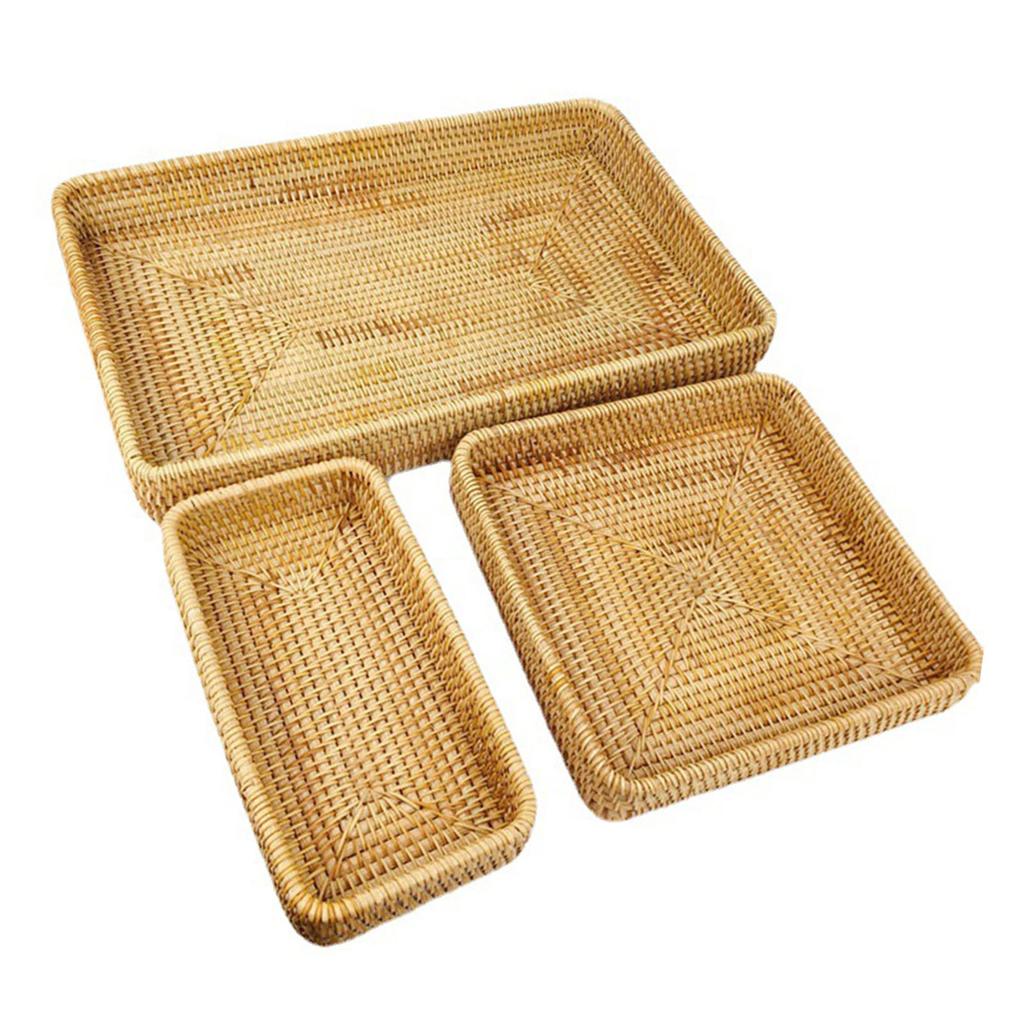 Rattan Tablett Tischplatte Organisation Handgeflochtener Snack Aufbewahrungskorb Multifunktionales Serviertablett 3