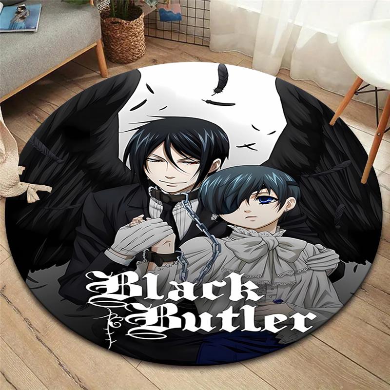 Black Butler Round Area Rug,Carpet Rug for Living Room Bedroom Sofa Playroom Decor,Non-slip Floor Mat