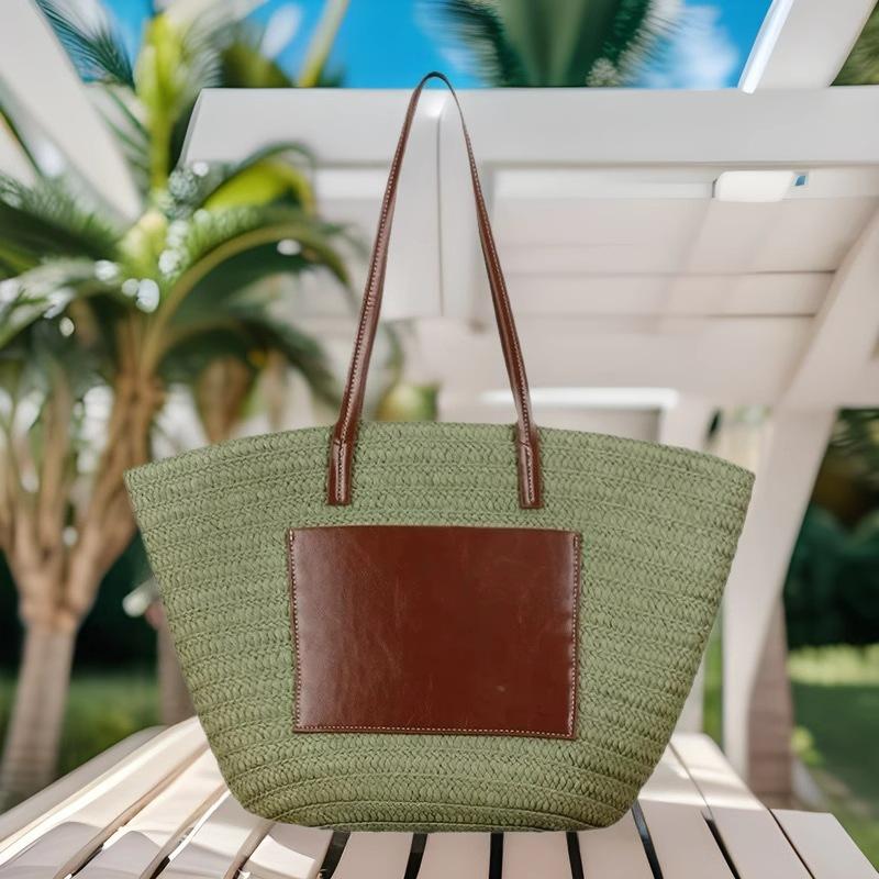 New High-end Straw Woven Bag, Hand Woven Bag, Large Capacity Single Shoulder Tote Bag, Women's Beach Vacation Beach Bag