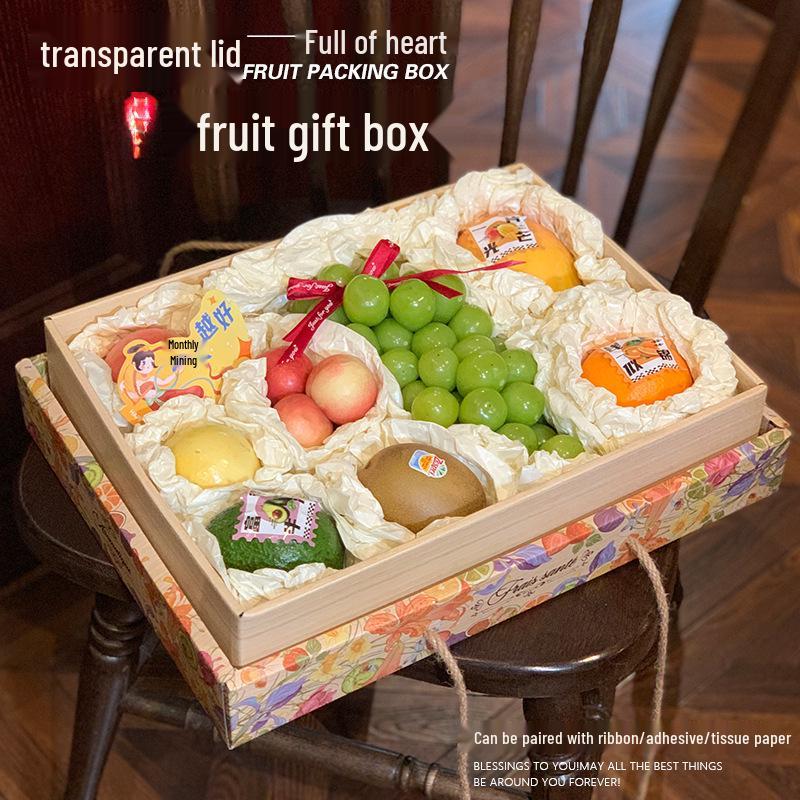 Ins Style Transparent Fruit & Flower Gift Box, 10 Jin Capacity, Leather Mixed Gift Box
