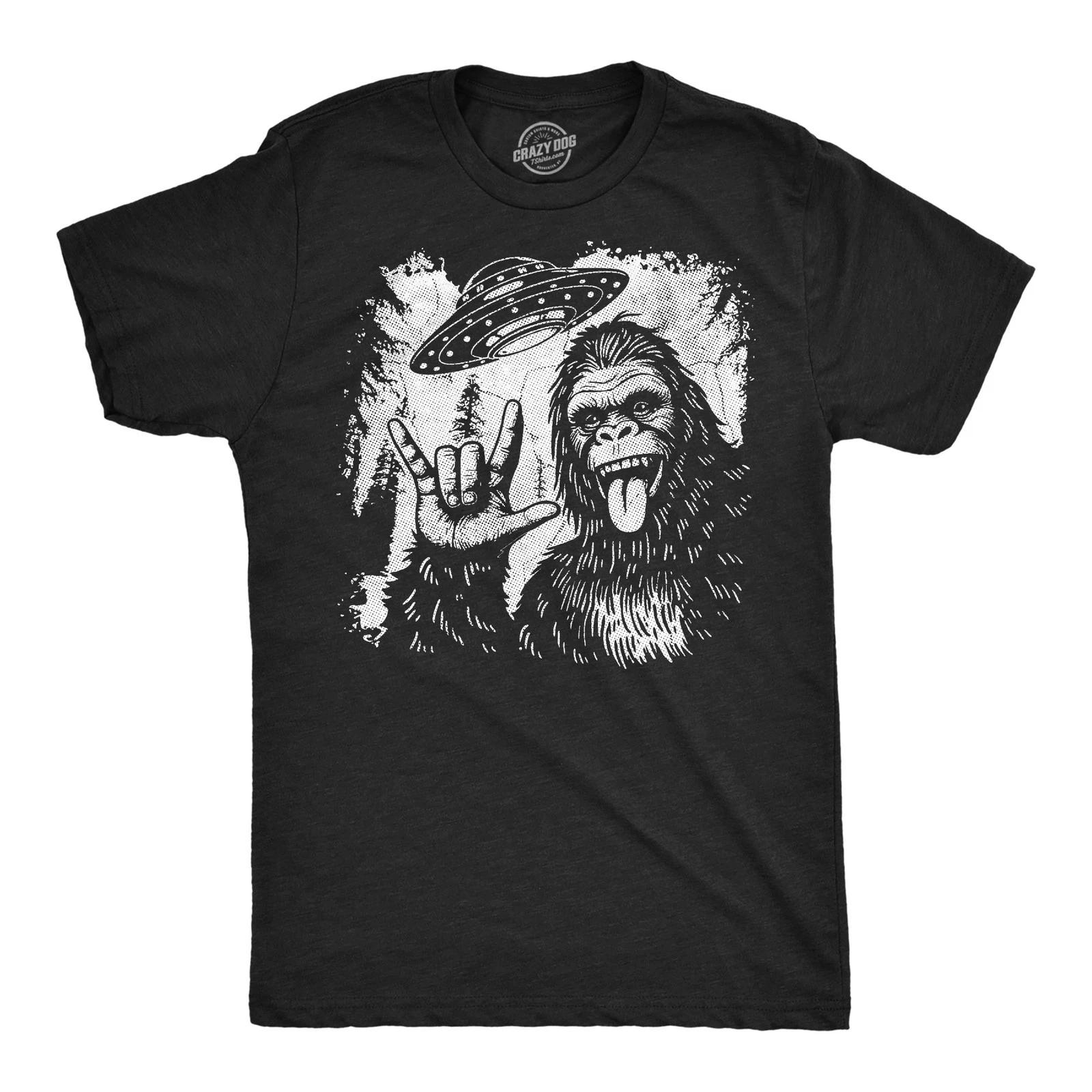 Mens Funny T Shirts Bigfoot UFO Sarcastic Sasquatch Graphic Novelty Alien Tee M
