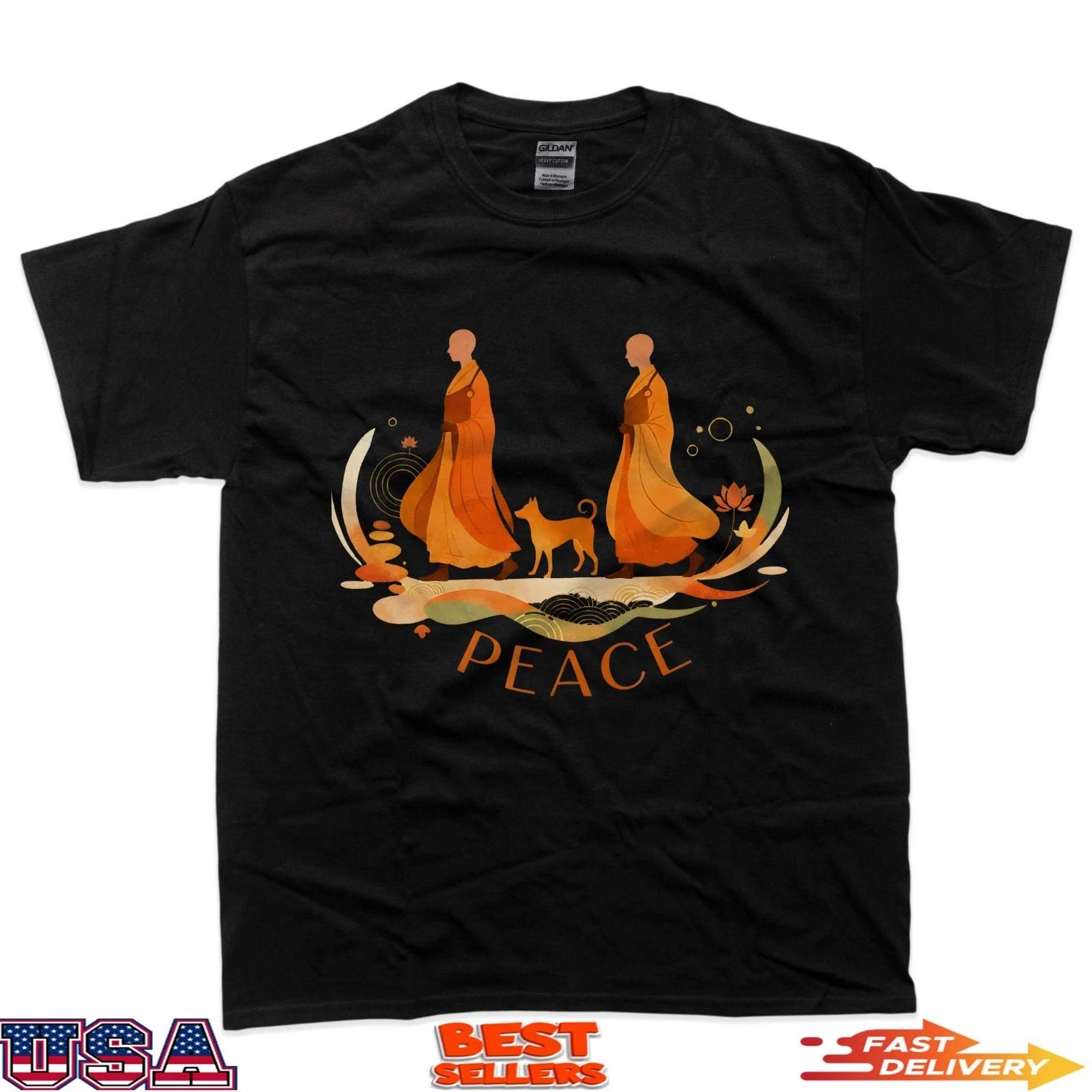 

Peace Walking Monks Dog Minimalist Zen Art T-Shirt 4XL