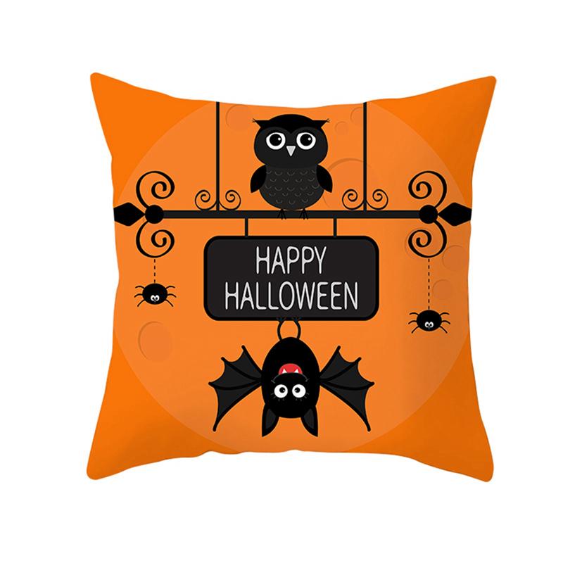 Halloween Horror Pumpkin Bat Print Cushion Cover Home Living Room Sofa Decoration Throw Pillow Cover