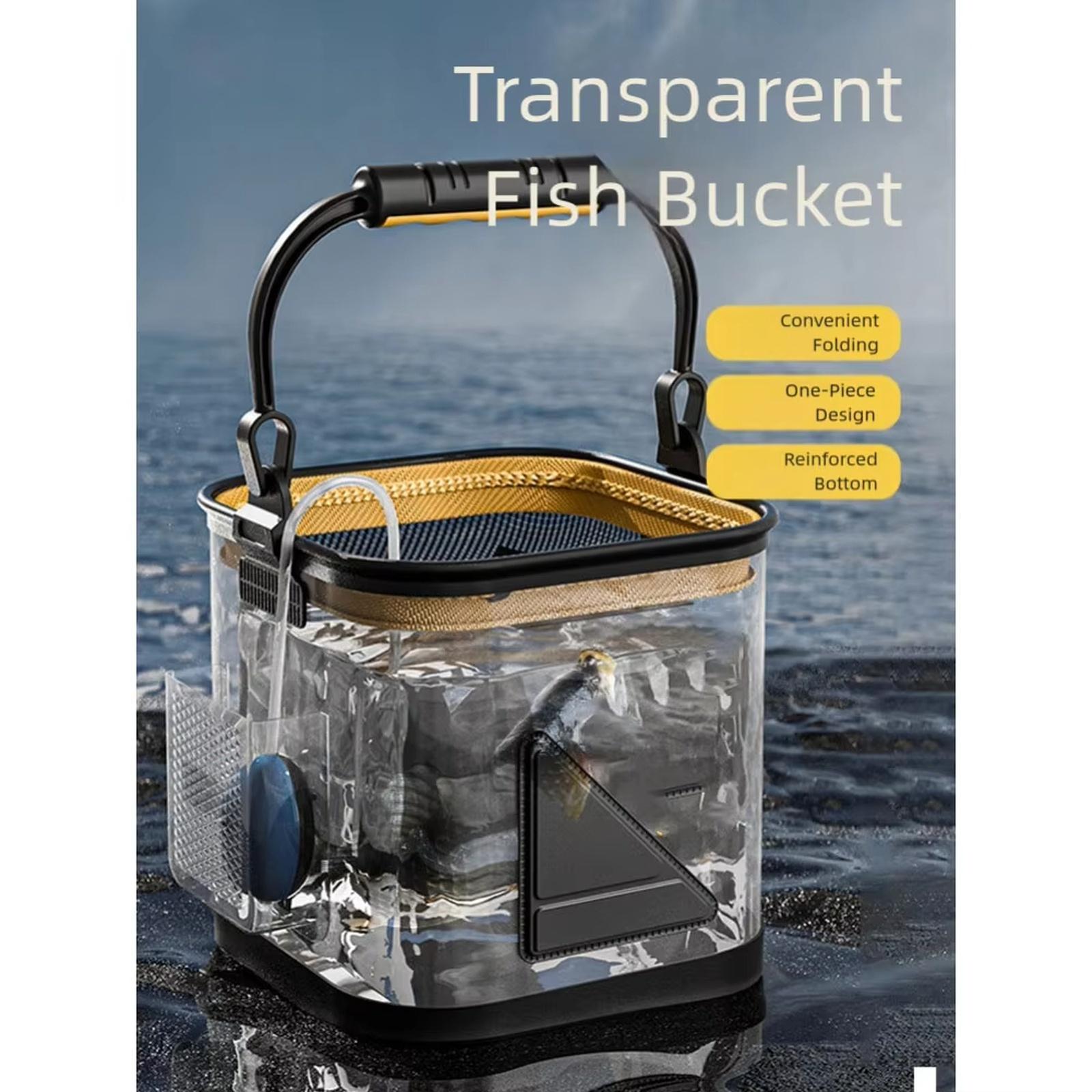 Transparent Foldable Fishing Bucket Live Fish Container Portable Water Pail for Fishing Outdoor Angling one size