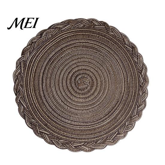 Cotton Yarn Placemat 12 Inch Round Placemats, Polyester Woven Braided Place Mats, Semi-handmade Washable Heat Resistant Circle Dining Table