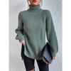 Autumn Winter Turtleneck Women Sweater New Fashion Loose Plus Size Casual Knitted Pullover Sweaters Solid Color Split Elegant Long Sleeve Sweater 1151