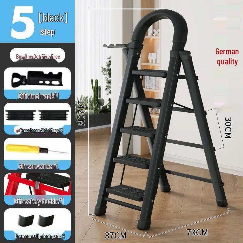 Multi-Functional Telescopic A-Frame Folding Ladder - Thick Carbon Steel Step Ladder for Indoor Use