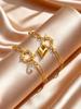 Stainless Steel Paperclip Link Chain Zircon Heart Charms Bracelets for Women, 18K Gold Plated Spring Bubble Clasps Bracelet
