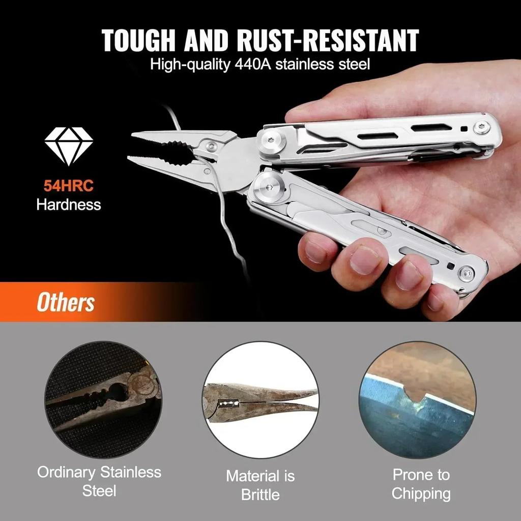 Tralow 28 In 1 Multi Tool Pliers Stainless Steel Foldable With Thread Cutter Knife Saw Screwdriver For Camping Repair