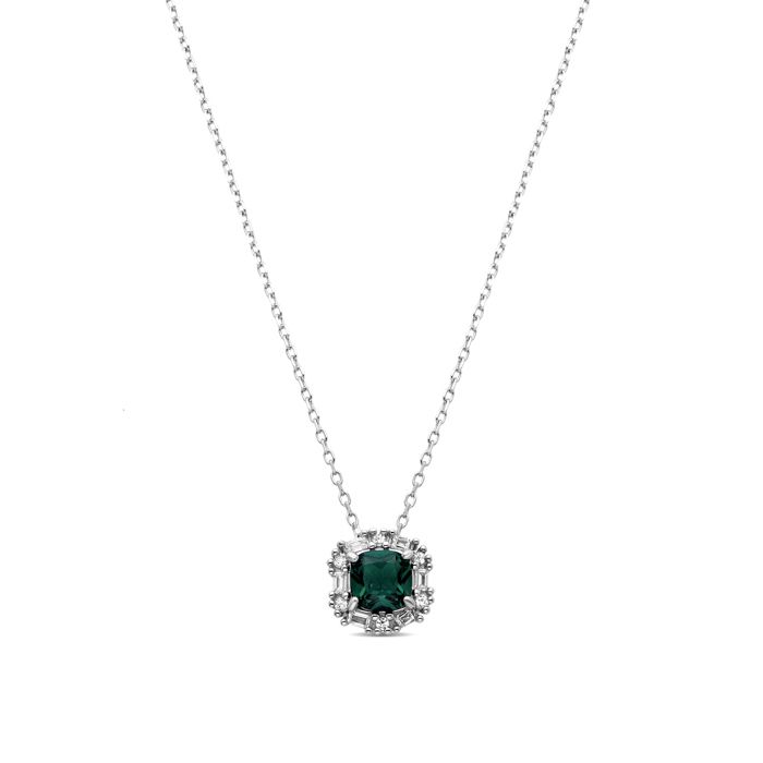 Collier - Zemoa - Argent 925 - Zircone émeraude - 42 cm - Plaqué rhodium