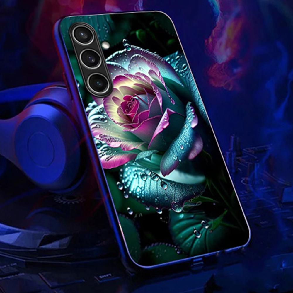 For Samsung Galaxy S24 FE Case Call Flash Series Pattern Printing Tempered Glass+TPU Combo Phone Case