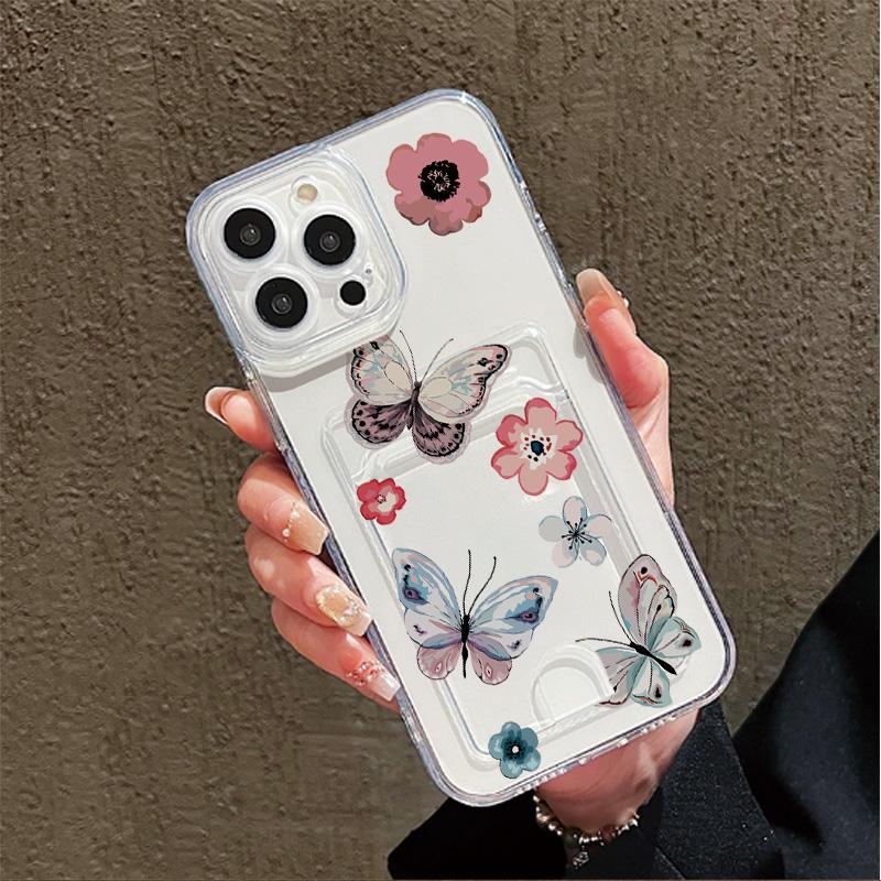 Card Slot Holder Silicone Wallet Pocket Case For Tecno Spark 10 Infinix Note 30 Oppo A60 A3 A5 Pro Samsung A06 A16 A36 A56 Cover Clear Phone Bumper