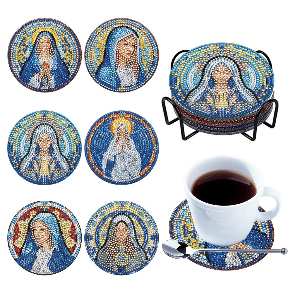 Special Shape Diamond Painting Coasters Kits Sun Stain Glass 6PCS Full Drill Diamond Coaster Dolphin Stain Glass Bee Stain Glass