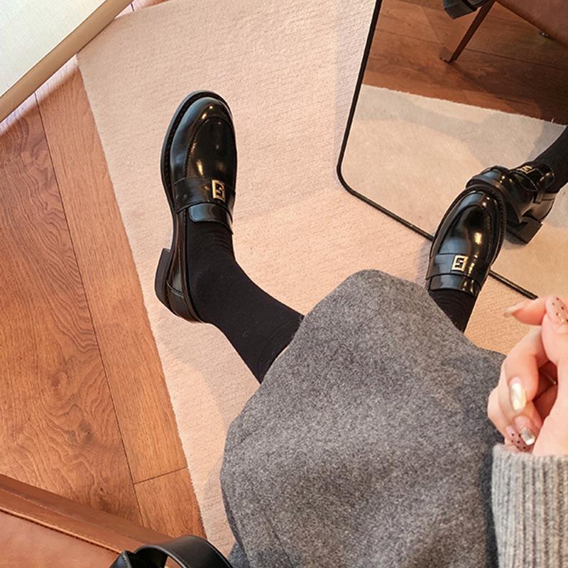 Sheepskin version~ genuine leather small leather shoes retro women's autumn and winter one-pedal shallow single shoes