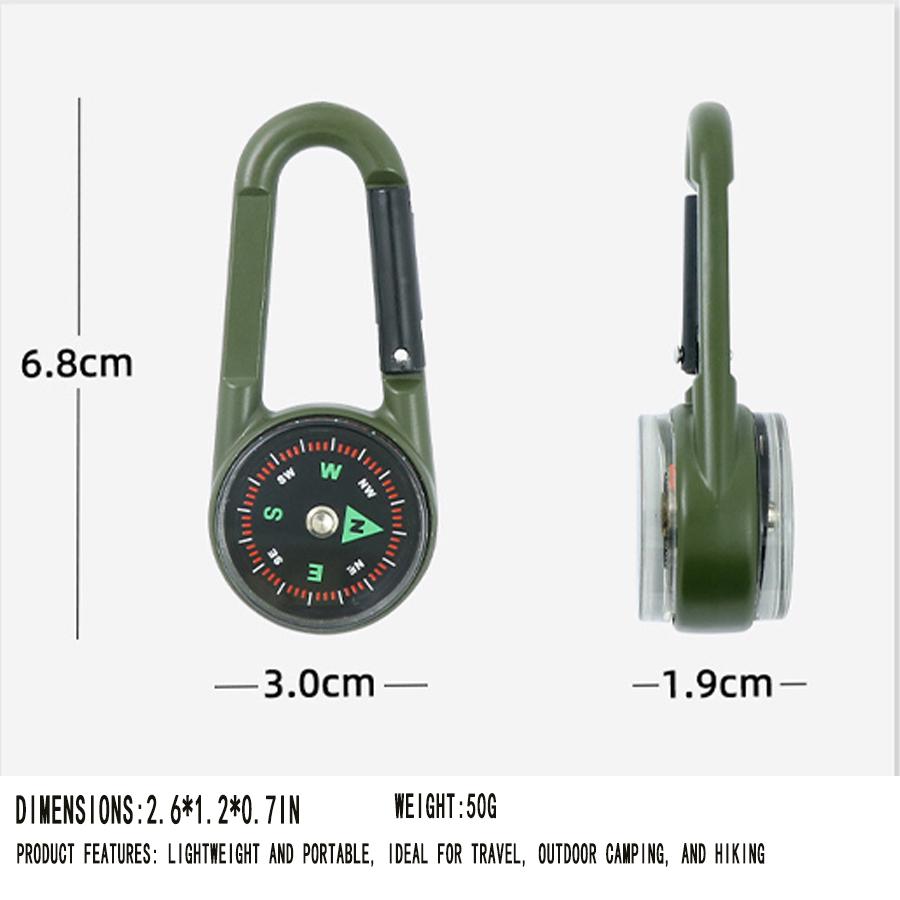1 Pc Outdoor Multifunctional Hiking Metal Carabiner Compass Thermometer Keychain Metal Carabiner Keychain