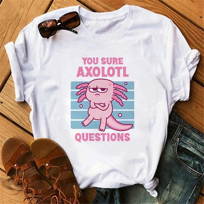 Funny Axolotl T Shirt Women Relaxolotl Kawaii Short Sleeve T-shirt Women's Clothing Summer Tops Y2k Casual Cartoon Graphic Tee