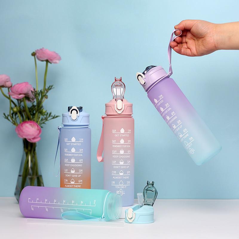 Gradient Frosted 750ml Sports Water Bottle with Straw