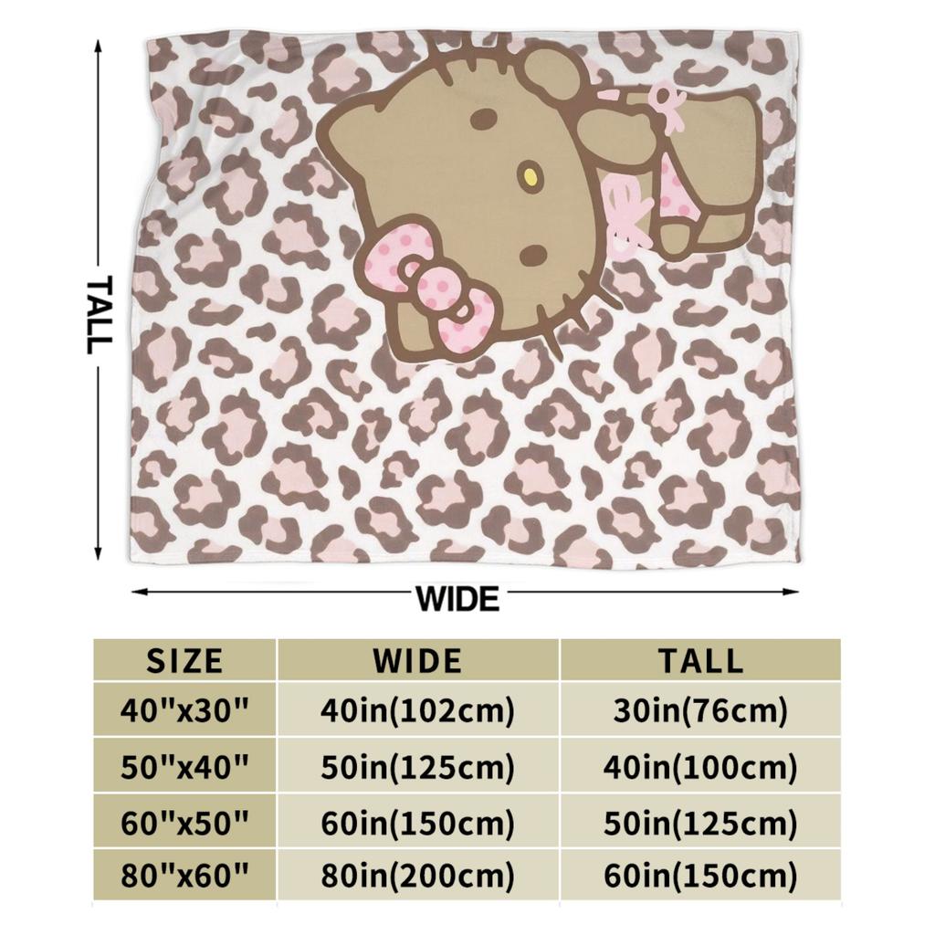 Leopard Hello Kitty Cartoon Blankets Coral Fleece Plush  Winter  Portable Lightweight Throw Blankets for Bed Outdoor Quilt