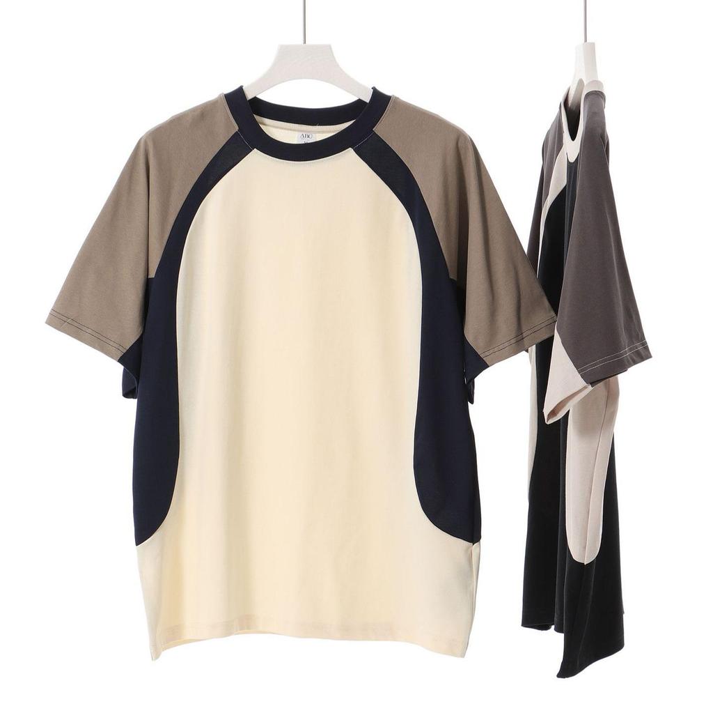 2026 Summer Heavyweight 260G Raglan Colorblock Short Sleeve T-shirt - Trendy Hong Kong Style for Men and Women, Casual Versatile Half Sleeve