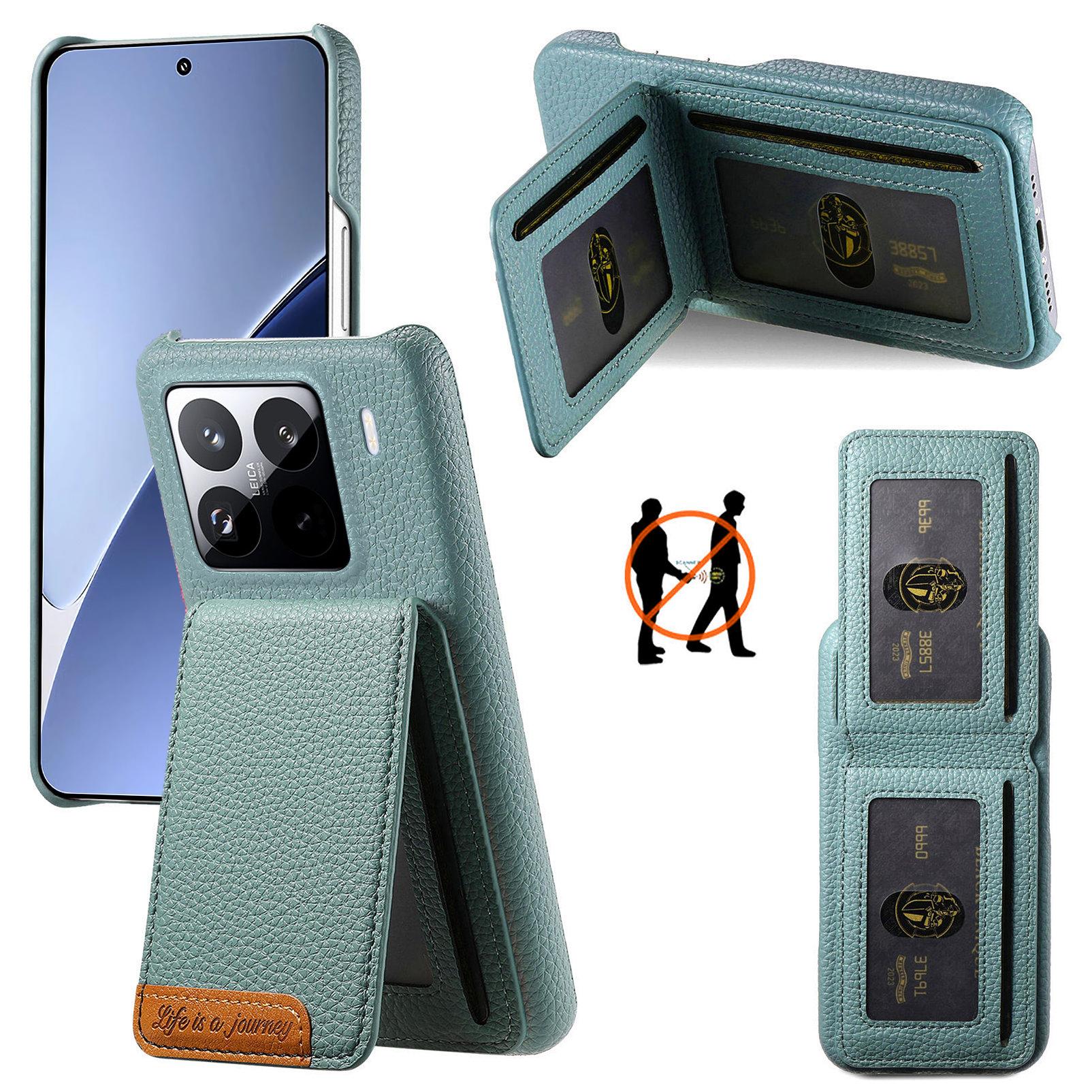 

For Xiaomi 15 Pro Case RFID Blocking Card Holder Litchi Texture Leather Back Cover E