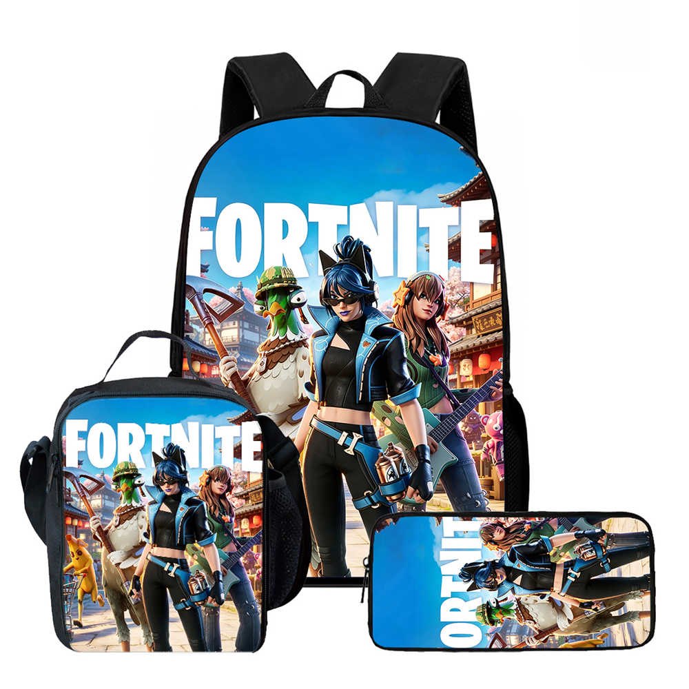 3Pcs Set Kids School Backpack With Lunch Bag & Pencil Bag,Cartoon Fortnite School Bags For Age 5-10,Lightweight For Boys Girls