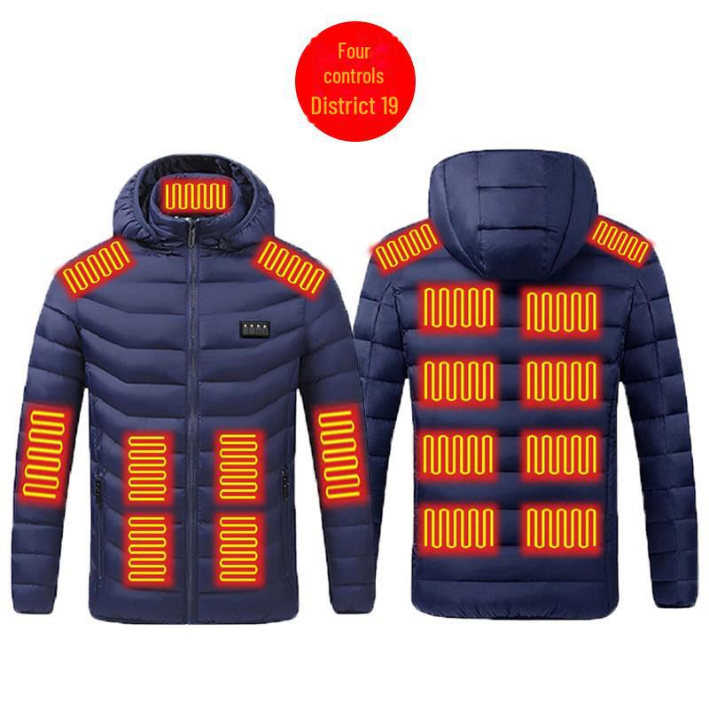 Men's Multi-Zone Hooded Electric Heated Cotton Coat with Long Sleeves