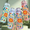 1PC Moroccan Tile Colorful Floral Print 750ml Color Plastic Sports Water Bottle Leakproof Flip Straw Lid Suitable for Sports Office Home Use