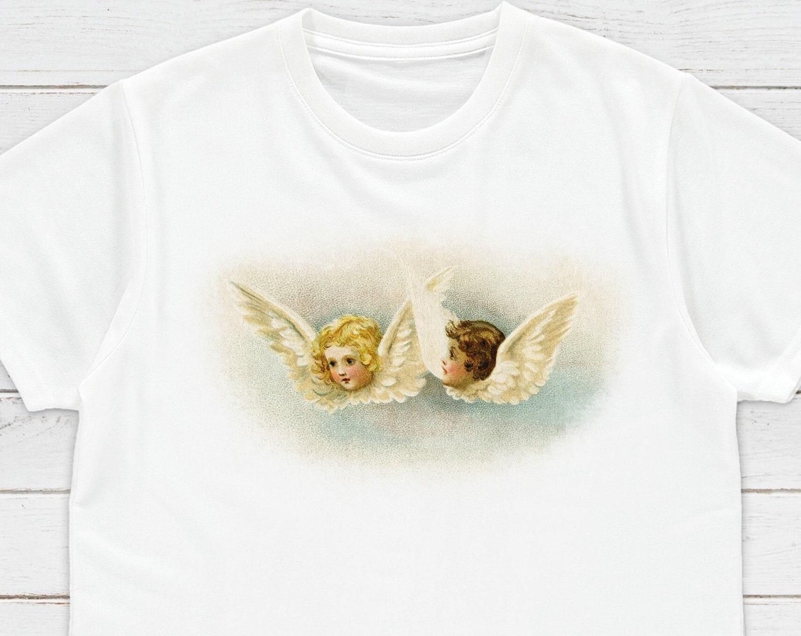 Victorian Angel T-Shirt, Cherub Art Printed Tee XL