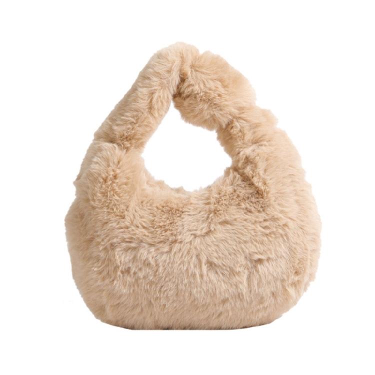Faux Furs Shoulder Bag with Tie Zipper Casual Shoulder Bag Half Moon Purse Bag