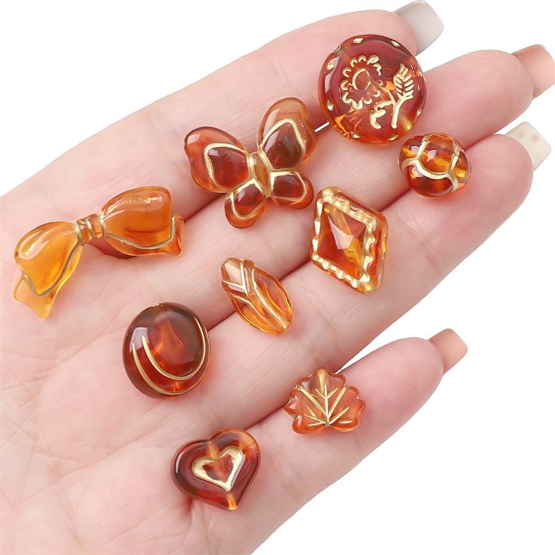 Handmade Bracelet Beads Acrylic Vintage Amber Gold Beads Oval Flat Beads Bracelet Necklace Spacer Beads Handmade Diy Jewelry Beading Accessories