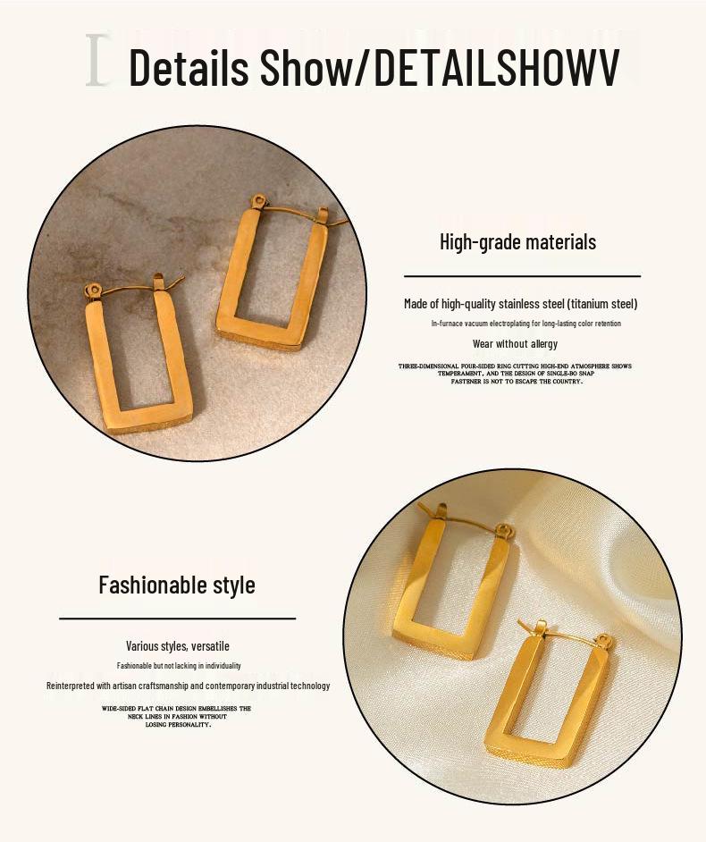 18K Gold-Plated Geometric Square & Large Circle Earrings for Women - 316L Stainless Steel