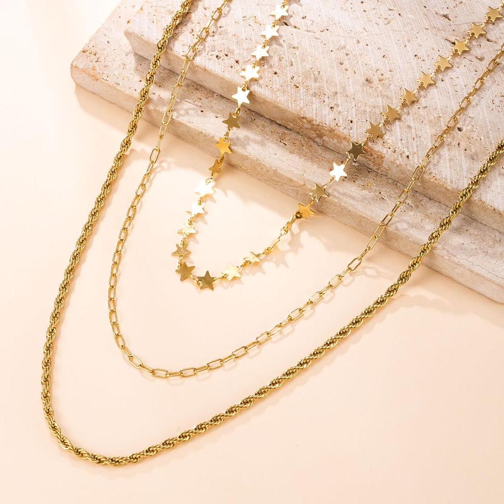 European & American Style Three-Layer Stackable Stainless Steel Necklace for Women - Fashionable, Versatile, High-End Luxury Clavicle Chain