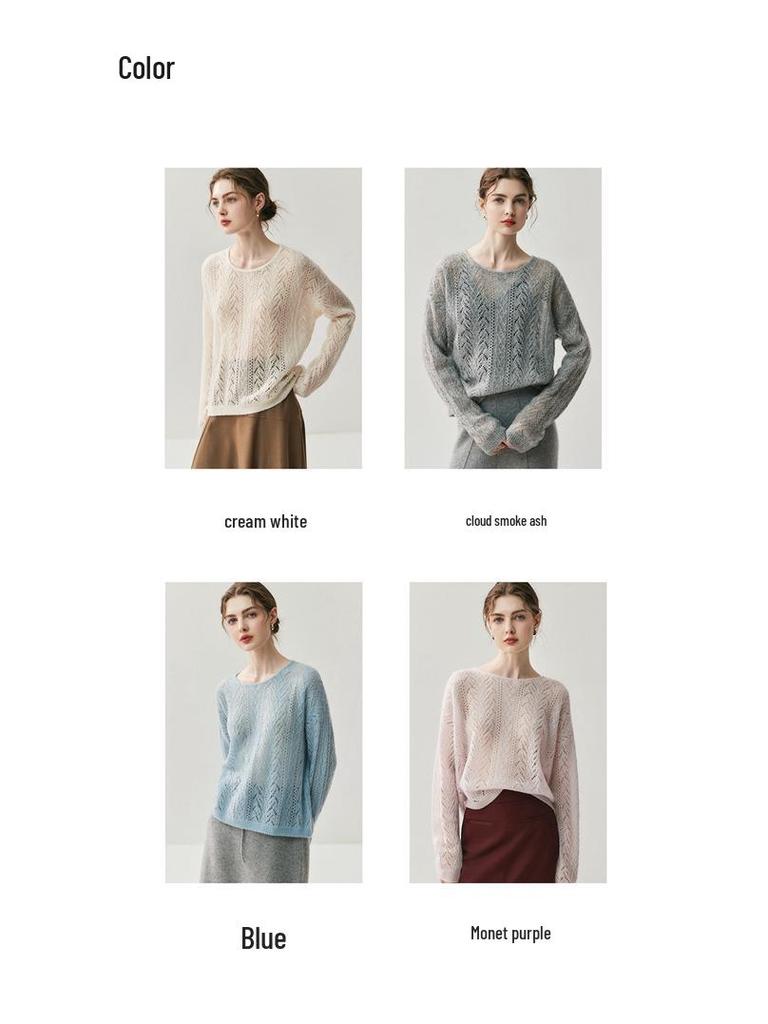 Loose Velvet Cashmere Sweater: 2025 Autumn/Winter Round Neck Hollow Knit Women's Cardigan