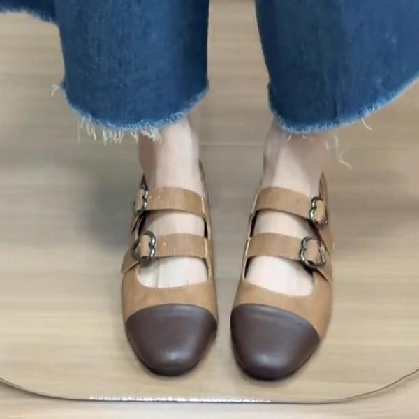 Sheepskin version~ Xiaoxiangfeng color matching small man inner height increase 5cm Mary Jane shoes French retro leather light mouth single shoes