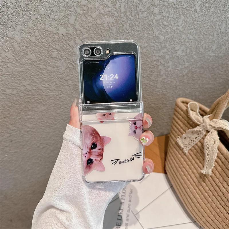 For Samsung Galaxy Z Flip 6 5 4 3 Case Z Flip5 ZFlip 5 ZFlip5 Cute Cat Long Lanyard Corssbody Hard Shockproof Cover