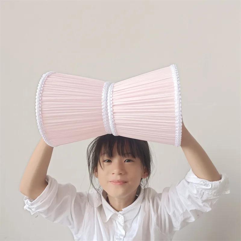 Wall Lamp Shade Pink DIY Handmade Bedside Table Lamp Shade E27 Fabric Brocade Crinkle Lampshade for Princess Girl Bedroom