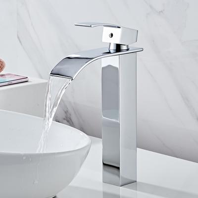Badezimmer Wasserfall Waschbecken Wasserhahn Silber Armaturen Messing Bad Wasserhahn Heiß & Kalt Wasser Mischer Waschtisch Wasserhahn Deck Montiert Waschbecken Wasserhahn