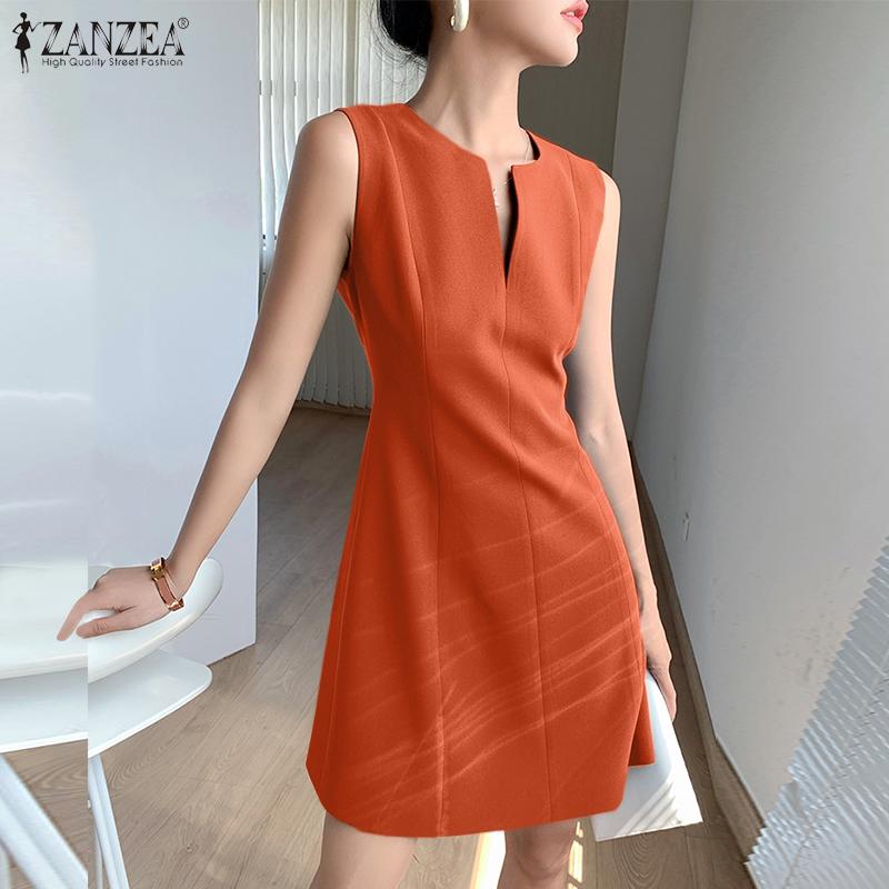 

ZANZEA Женское повседневное летнее тонкое платье трапециевидной формы без рукавов с v-образным вырезом