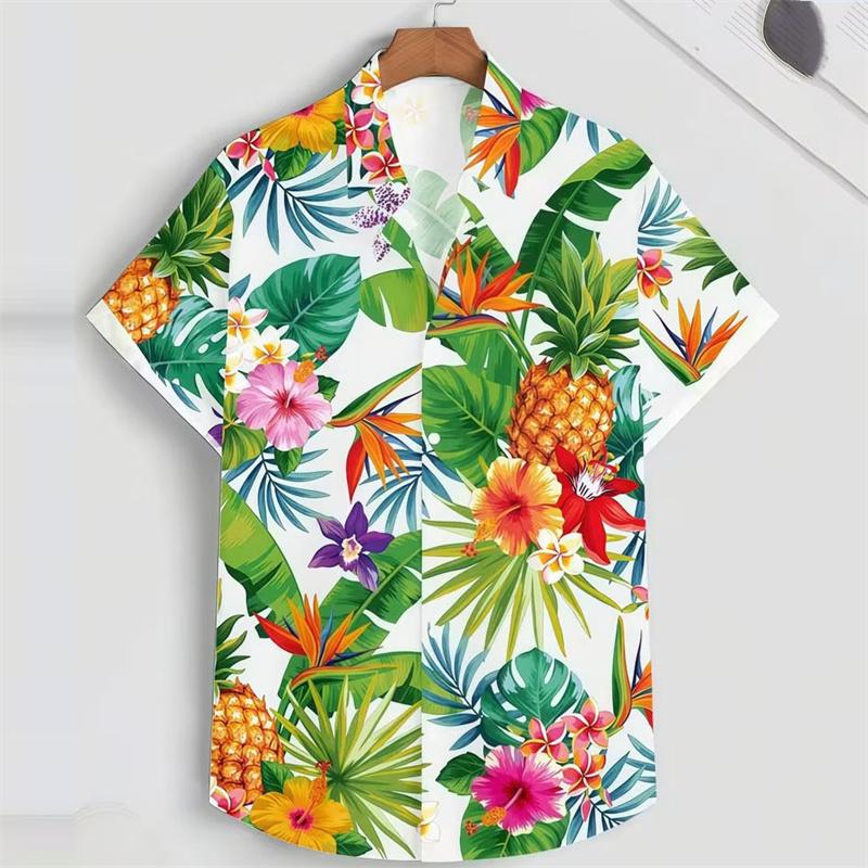 2026 New Fashion Pineapple Print Shirt Men's Summer Shirts Short-Sleeve Shirts for Vacation and Travel
