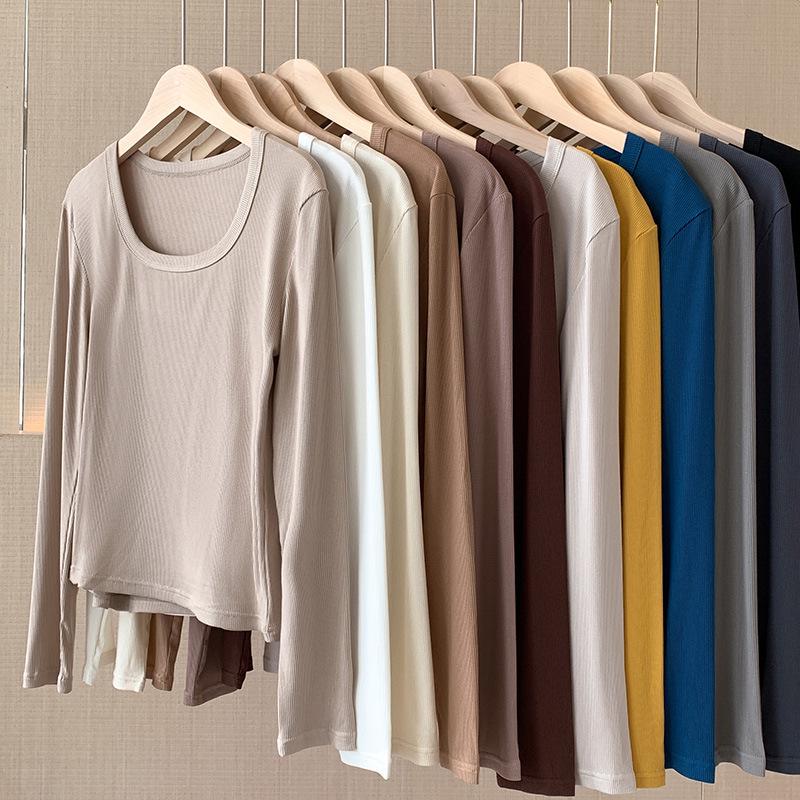 Threaded Large Square Collar Women's Slim Modal T-Shirt - Spring/Autumn 2025