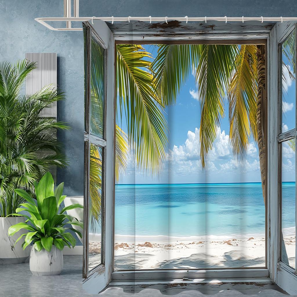 Beach Landscape Bathing Curtain Bathroom Shower Curtain Waterproof With 12 Hooks Home Deco Free Ship