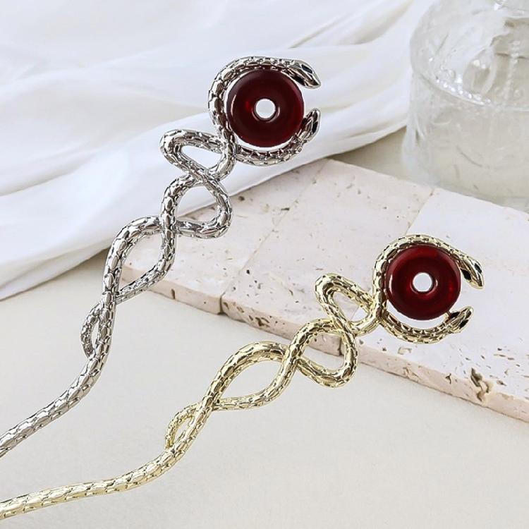 Exquisite Alloy Hair Stick Snake Hairpiece with Sparkling Snake for Evening Dinner Wear Photo Props