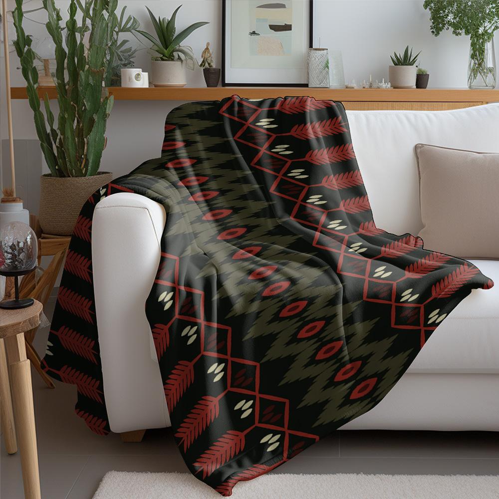 Black Red Geometric Pattern Throw Blanket Sofa Bed Cover Decorative Warm Fleece Throw for Living Room Bedroom