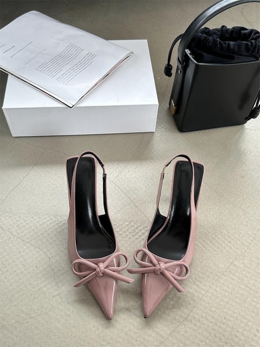 

Высокие каблуки модная сумка голова пустая милый бант одинарная обувь острый носок шпилька сандалии женская обувь 40 розовый